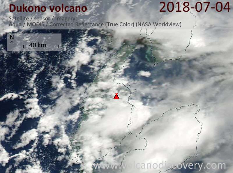 Satellite image of Dukono volcano on  4 Jul 2018