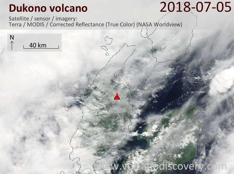 Satellite image of Dukono volcano on  5 Jul 2018