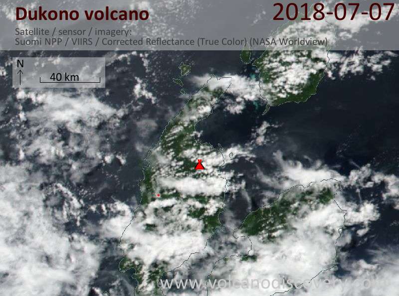 Satellite image of Dukono volcano on  7 Jul 2018