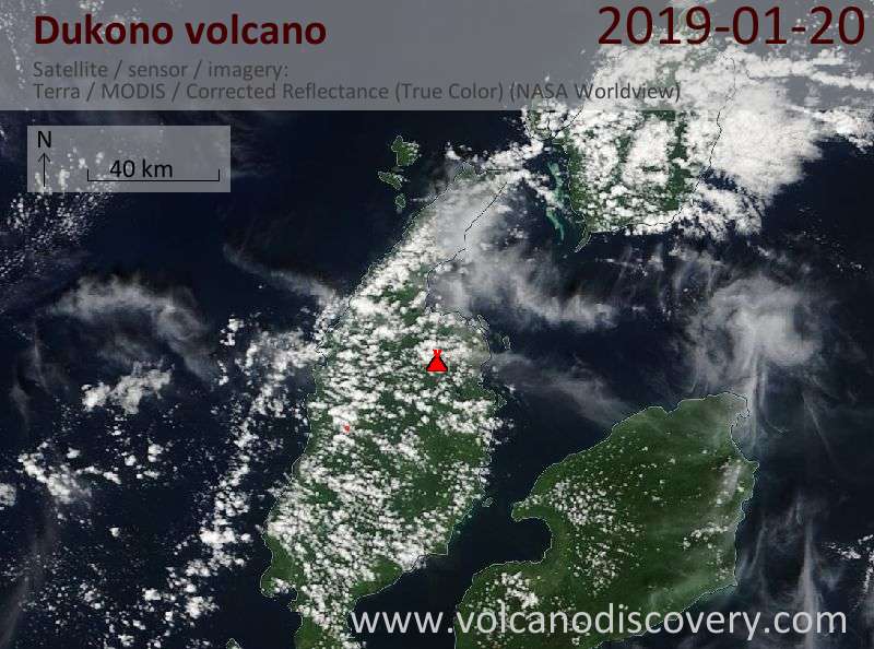 Satellite image of Dukono volcano on 20 Jan 2019