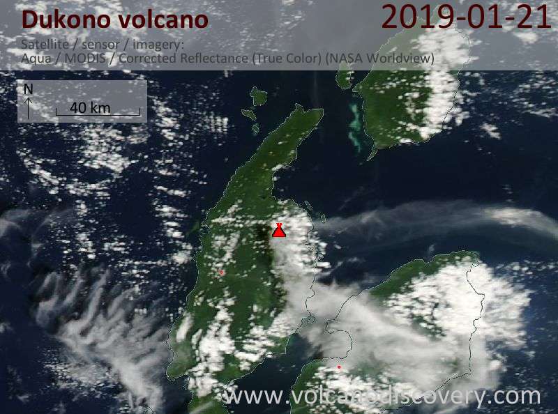 Satellite image of Dukono volcano on 21 Jan 2019