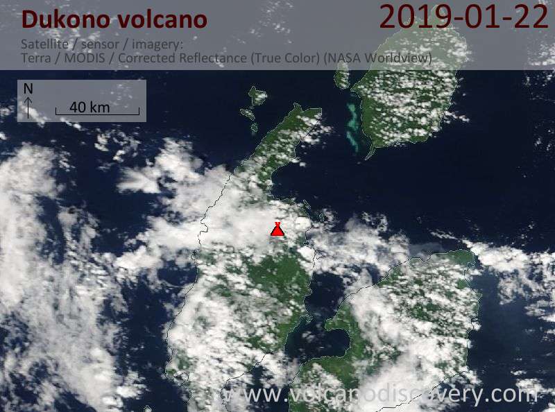 Satellite image of Dukono volcano on 22 Jan 2019