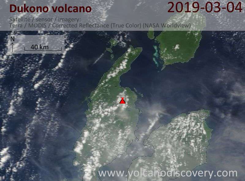 Спутниковое изображение вулкана Dukono  4 Mar 2019