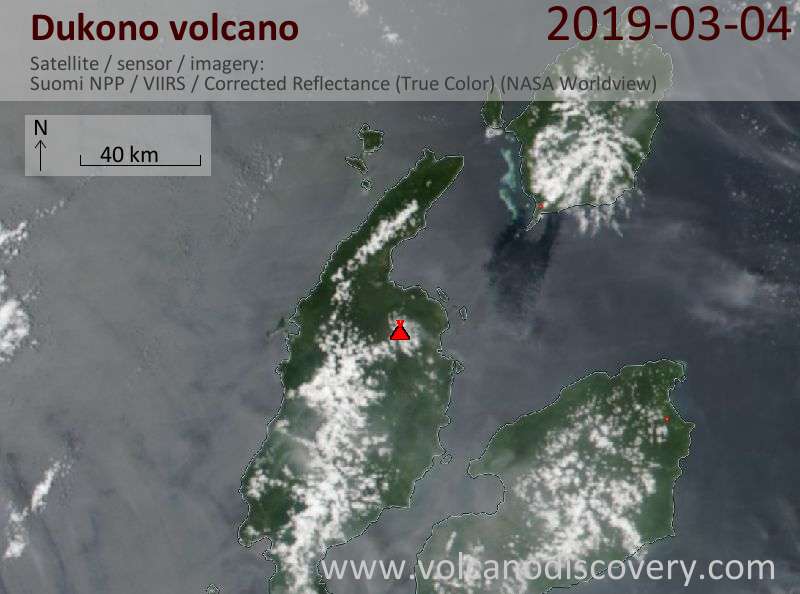 Спутниковое изображение вулкана Dukono  5 Mar 2019