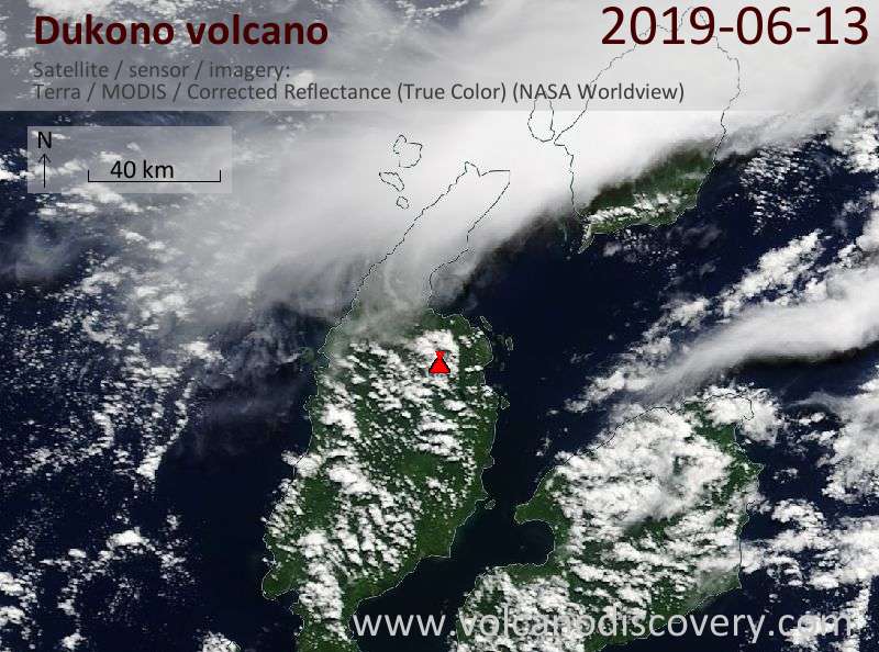 Satellite image of Dukono volcano on 13 Jun 2019