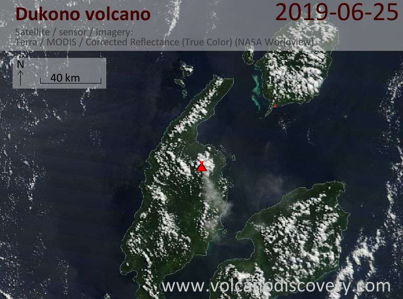 Satellite image of Dukono volcano on 25 Jun 2019