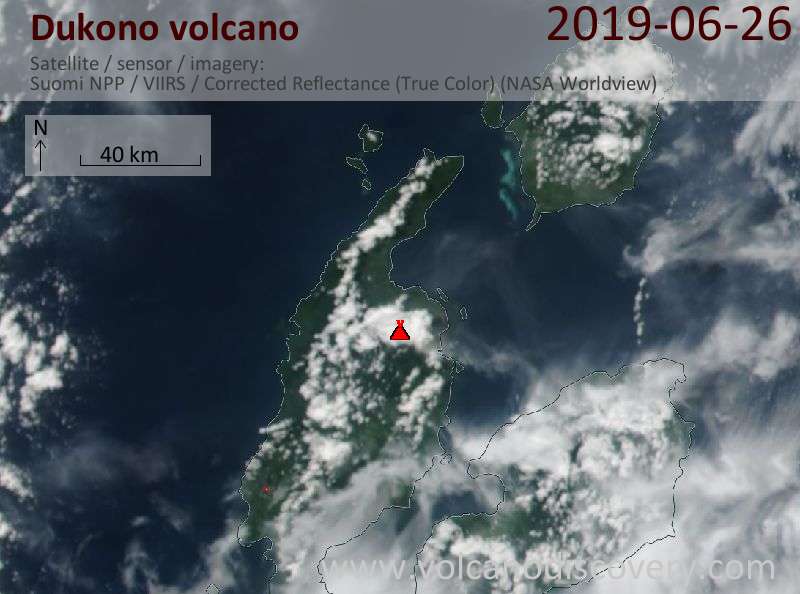 Satellite image of Dukono volcano on 26 Jun 2019