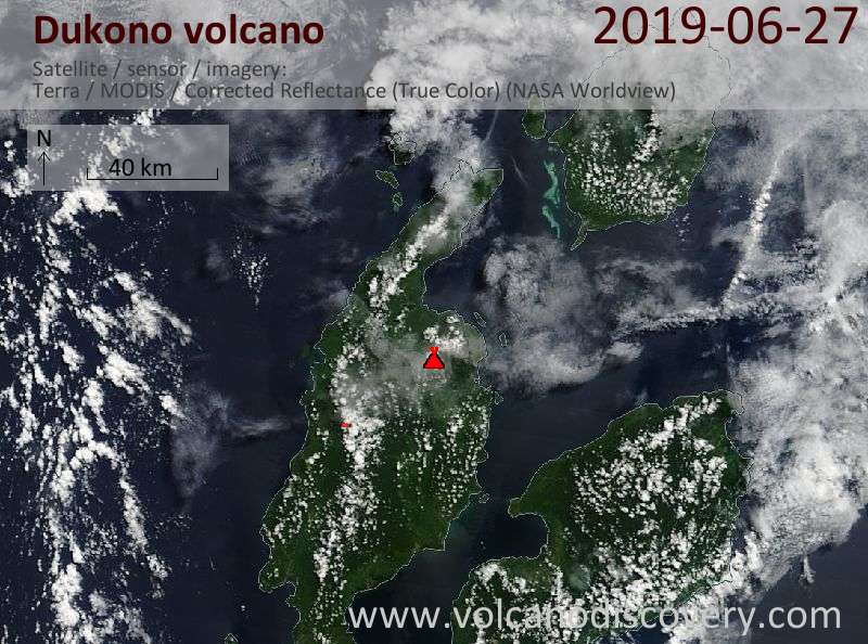 Satellite image of Dukono volcano on 27 Jun 2019