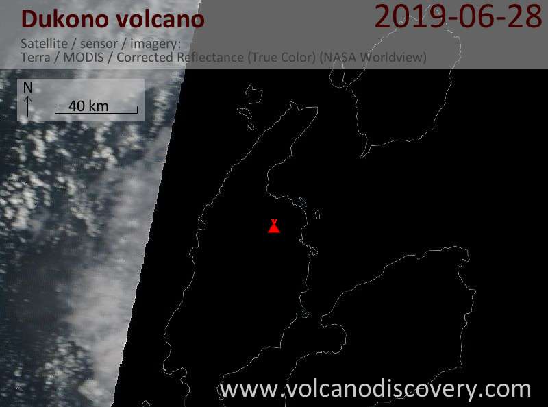 Satellite image of Dukono volcano on 28 Jun 2019