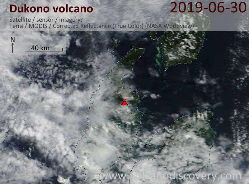 Satellite image of Dukono volcano on 30 Jun 2019