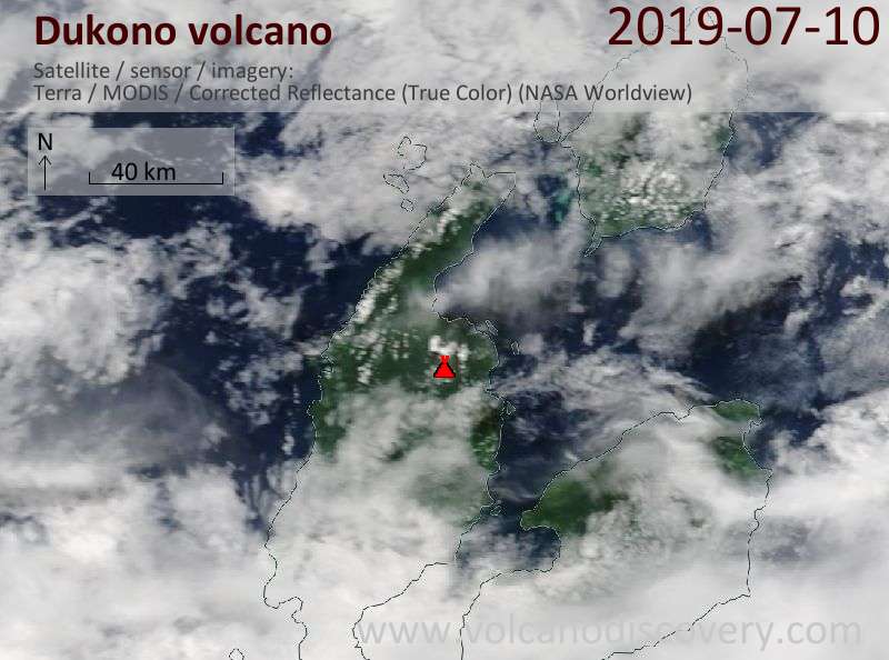 Satellite image of Dukono volcano on 10 Jul 2019