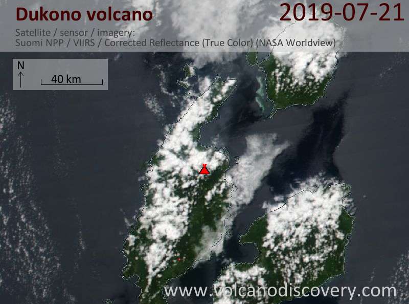 Satellite image of Dukono volcano on 21 Jul 2019