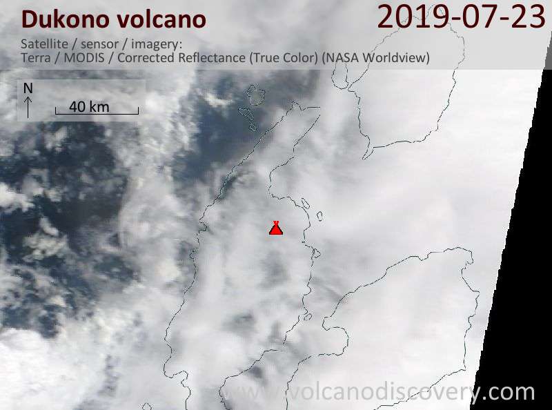 Satellite image of Dukono volcano on 23 Jul 2019