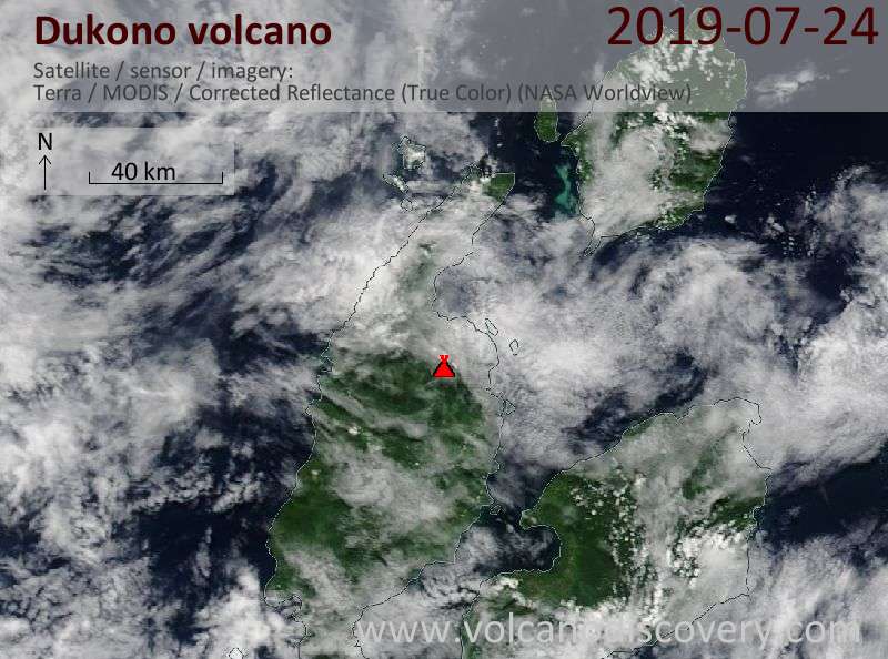 Satellite image of Dukono volcano on 24 Jul 2019