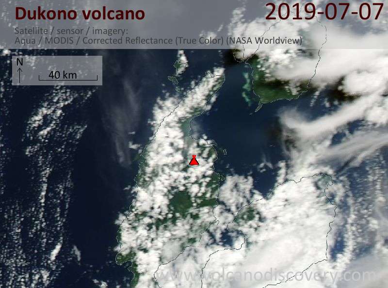 Satellite image of Dukono volcano on  8 Jul 2019