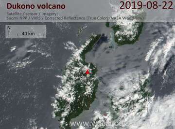 Satellite image of Dukono volcano on 22 Aug 2019