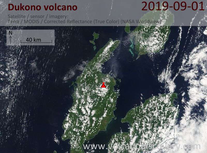 Satellitenbild des Dukono Vulkans am  1 Sep 2019