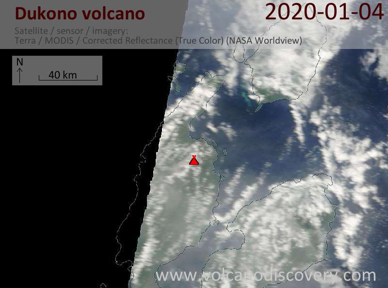 Satellite image of Dukono volcano on  4 Jan 2020