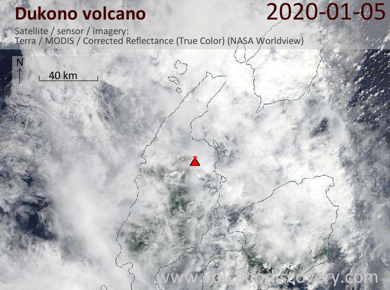Satellite image of Dukono volcano on  5 Jan 2020