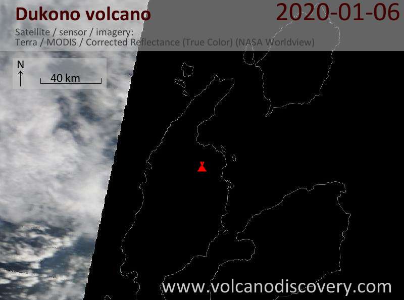 Satellite image of Dukono volcano on  6 Jan 2020
