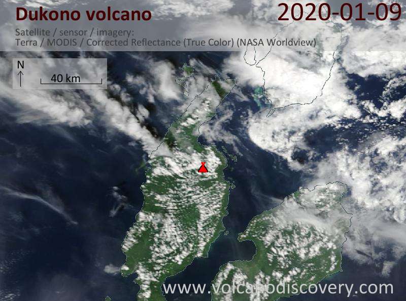 Satellite image of Dukono volcano on  9 Jan 2020