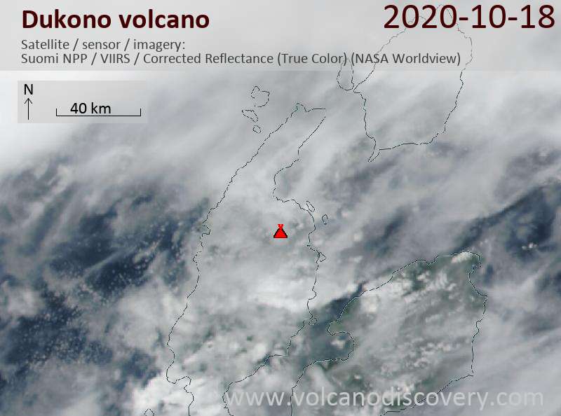 Satellite image of Dukono volcano on 19 Oct 2020