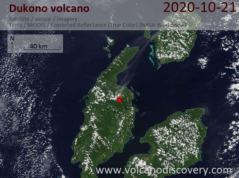 Satellite image of Dukono volcano on 21 Oct 2020