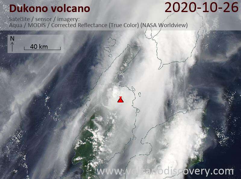 Satellite image of Dukono volcano on 26 Oct 2020
