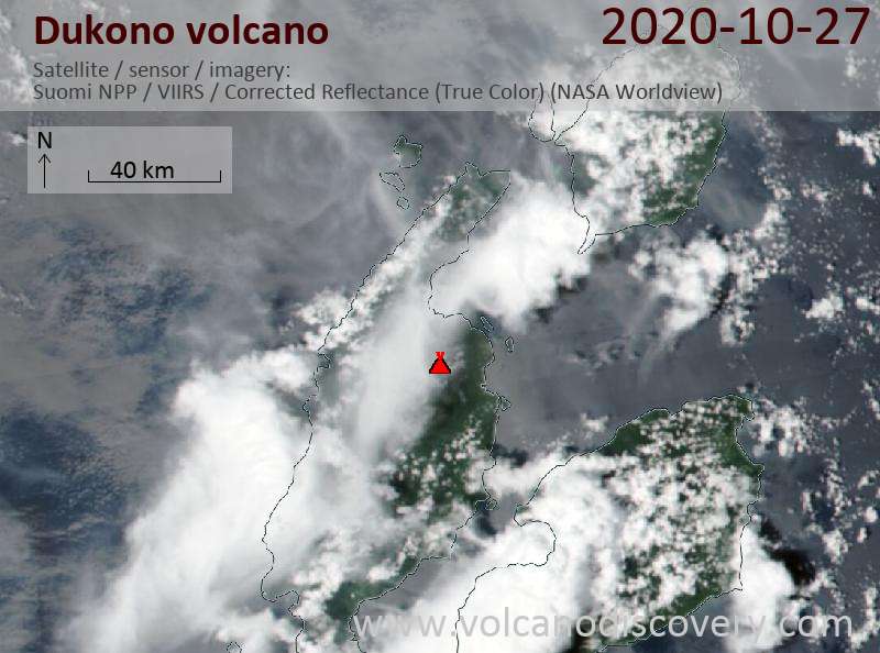 Satellite image of Dukono volcano on 27 Oct 2020