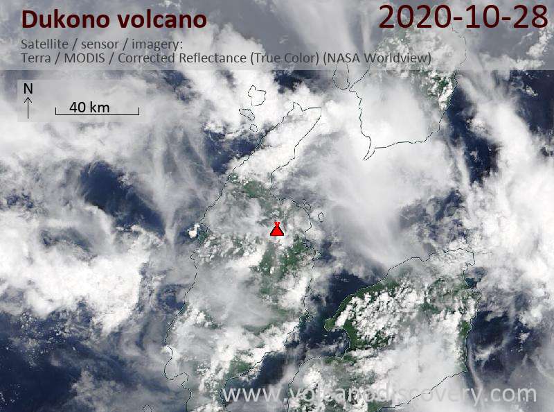 Satellite image of Dukono volcano on 28 Oct 2020