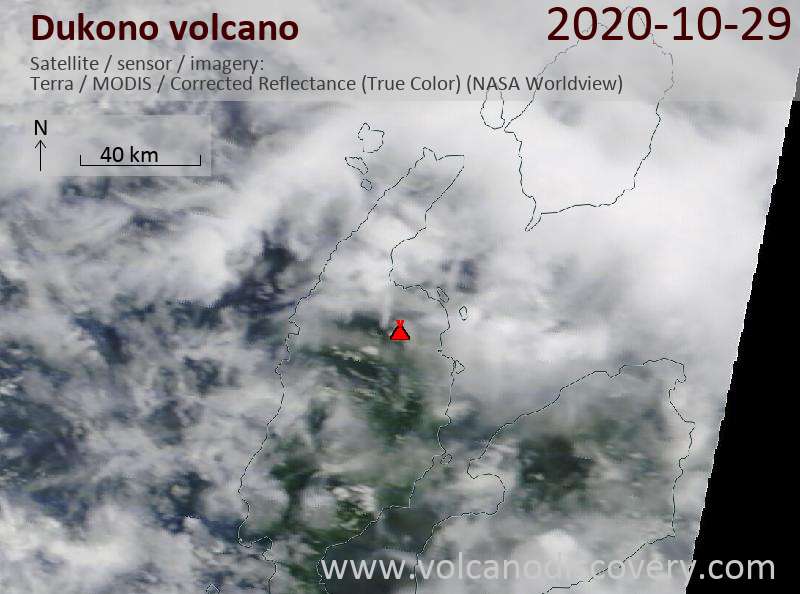 Satellite image of Dukono volcano on 29 Oct 2020