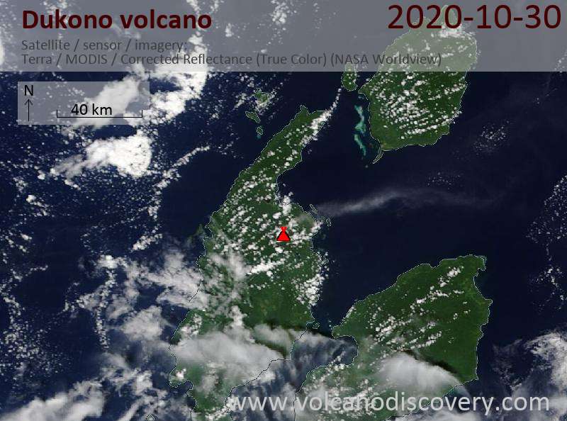 Satellite image of Dukono volcano on 30 Oct 2020