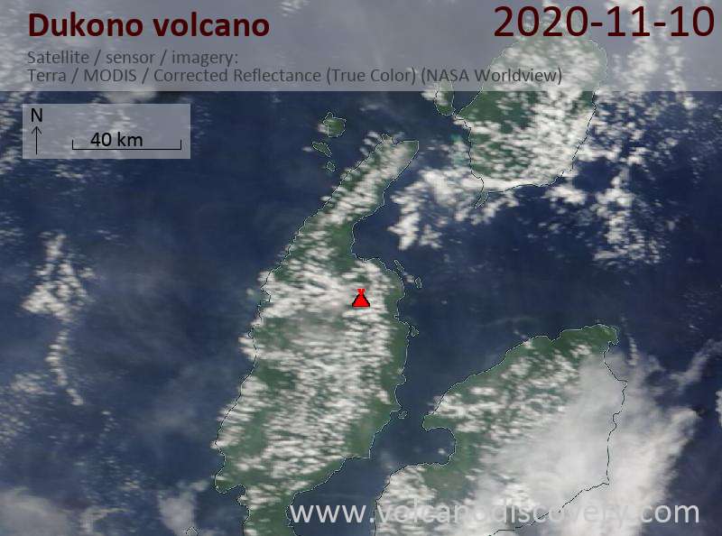 Satellite image of Dukono volcano on 10 Nov 2020