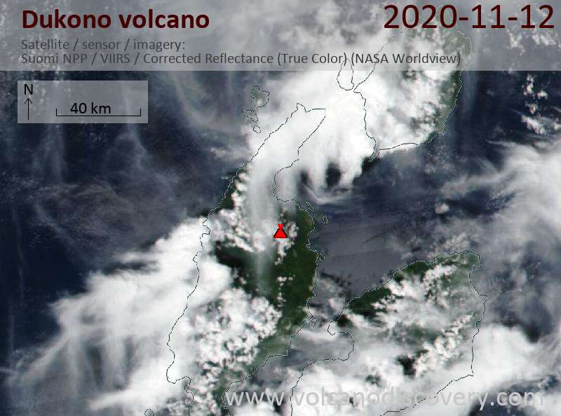 Satellite image of Dukono volcano on 12 Nov 2020