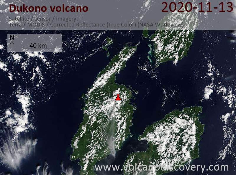 Satellite image of Dukono volcano on 13 Nov 2020