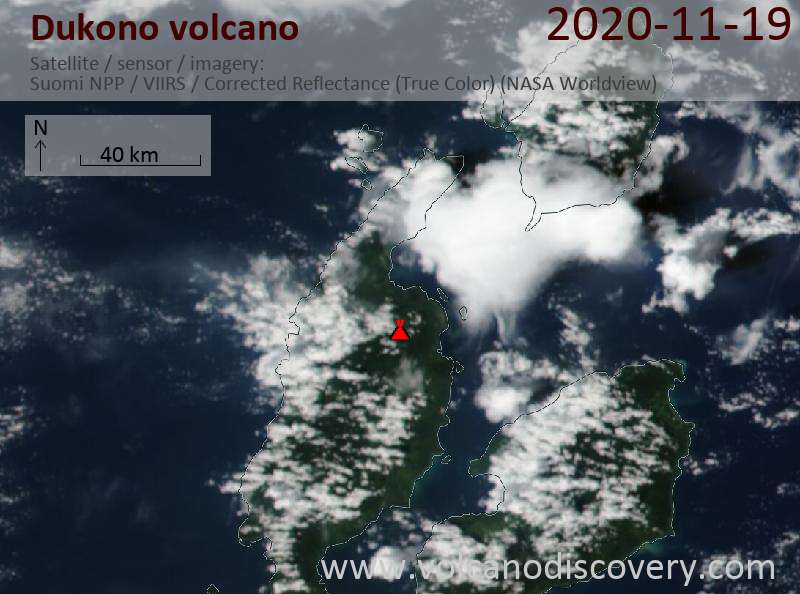 Satellite image of Dukono volcano on 19 Nov 2020