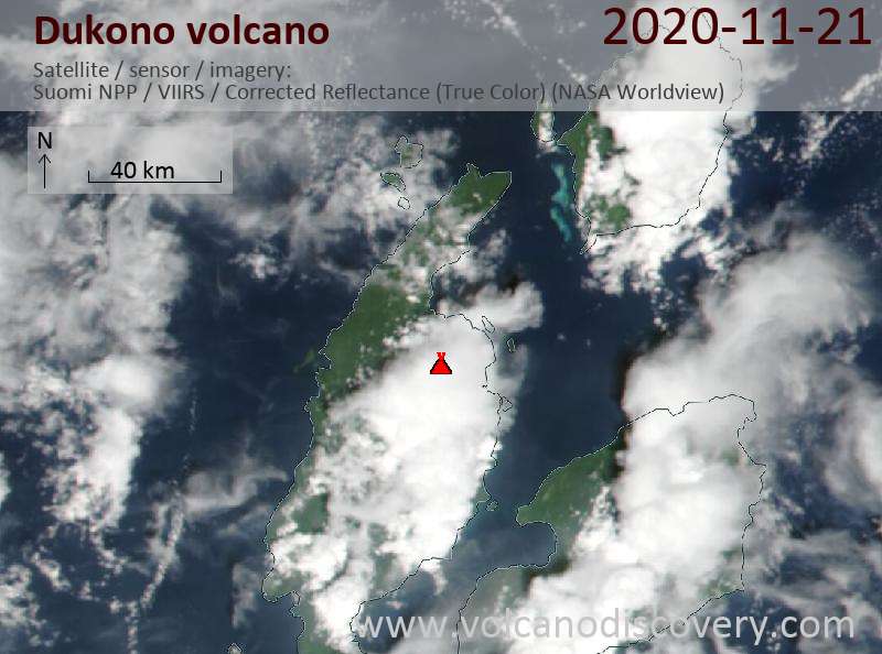 Satellite image of Dukono volcano on 21 Nov 2020