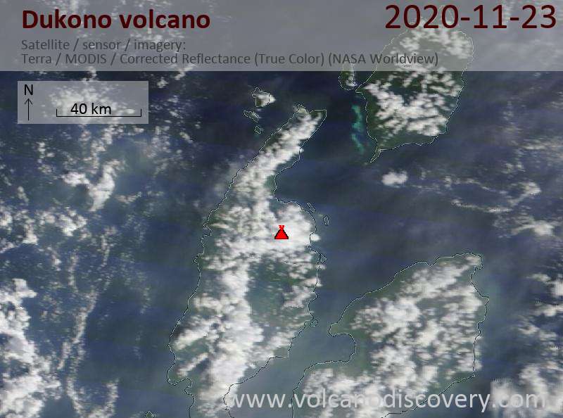 Satellite image of Dukono volcano on 23 Nov 2020