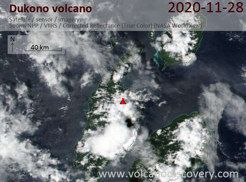 Satellite image of Dukono volcano on 28 Nov 2020