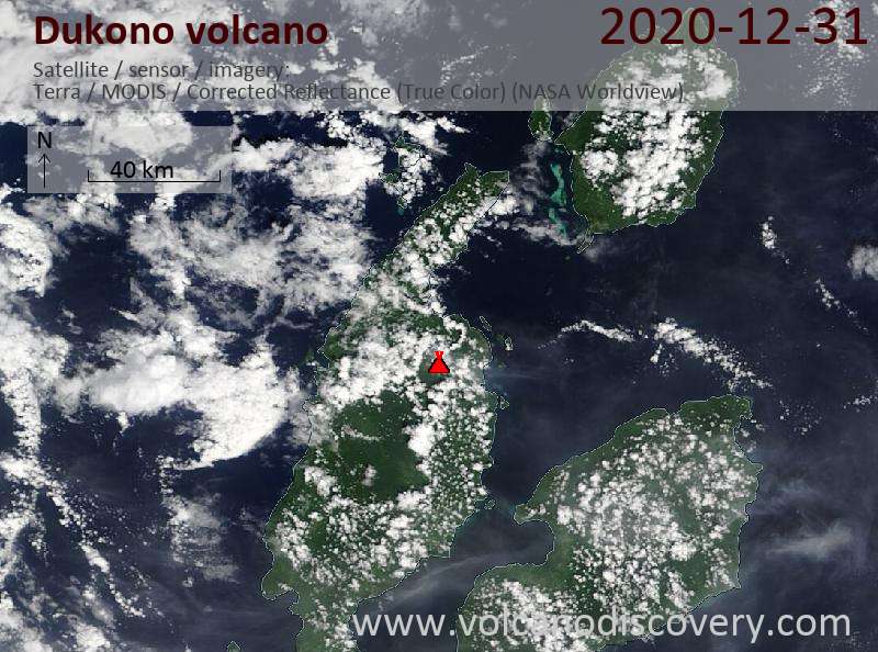 Satellite image of Dukono volcano on 31 Dec 2020