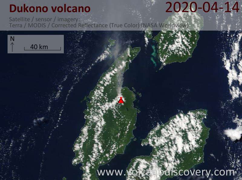 Satellite image of Dukono volcano on 14 Apr 2020