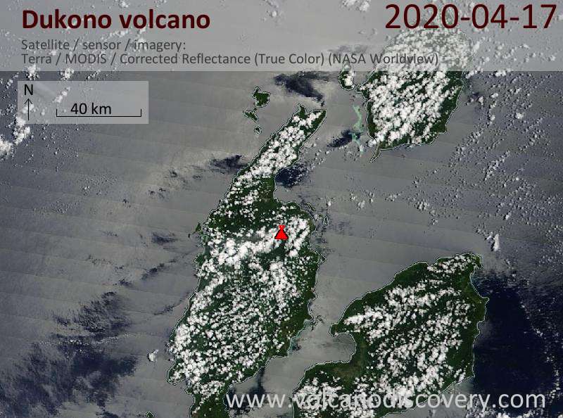 Satellitenbild des Dukono Vulkans am 17 Apr 2020