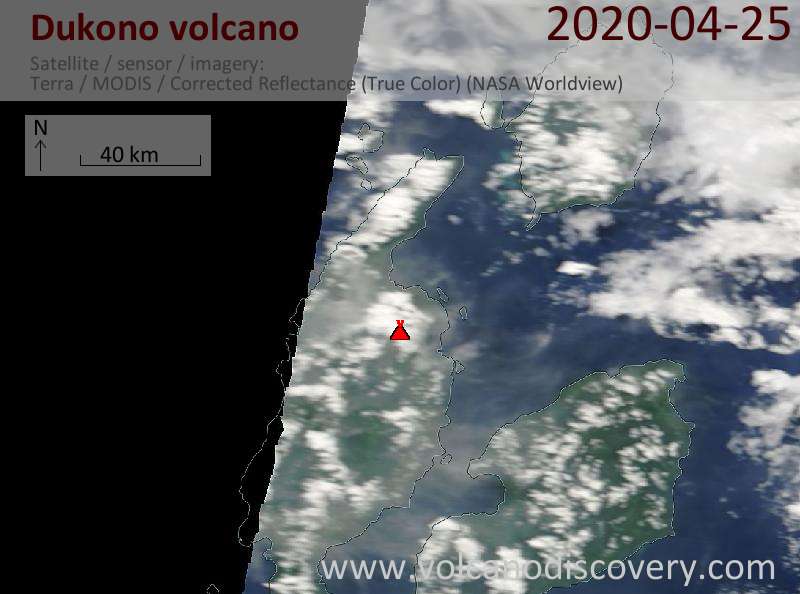 Satellitenbild des Dukono Vulkans am 25 Apr 2020