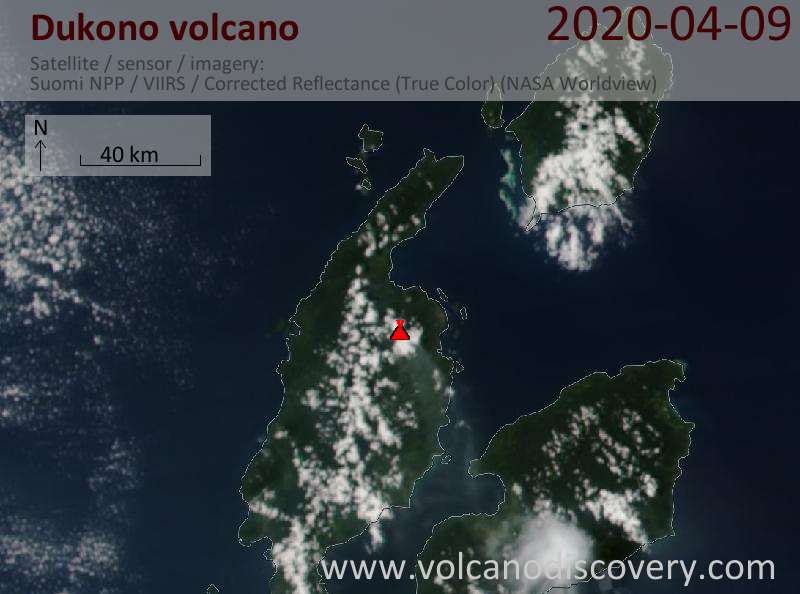 Satellite image of Dukono volcano on  9 Apr 2020