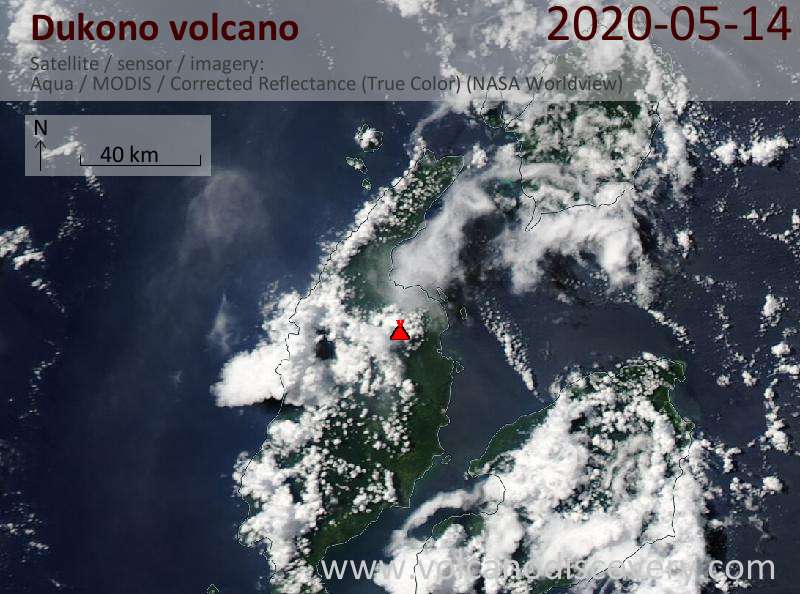 Спутниковое изображение вулкана Dukono 14 May 2020