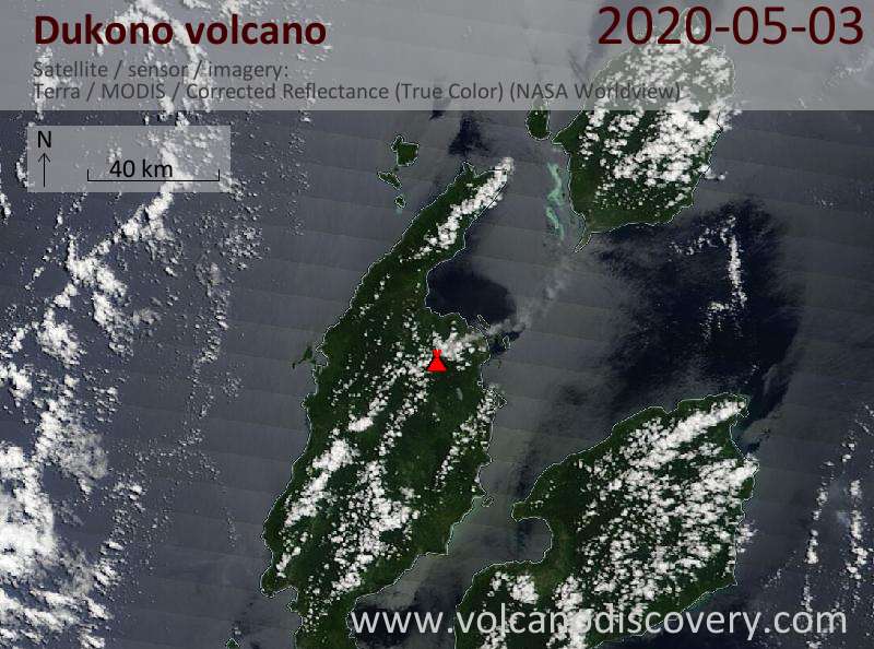 Satellitenbild des Dukono Vulkans am  3 May 2020