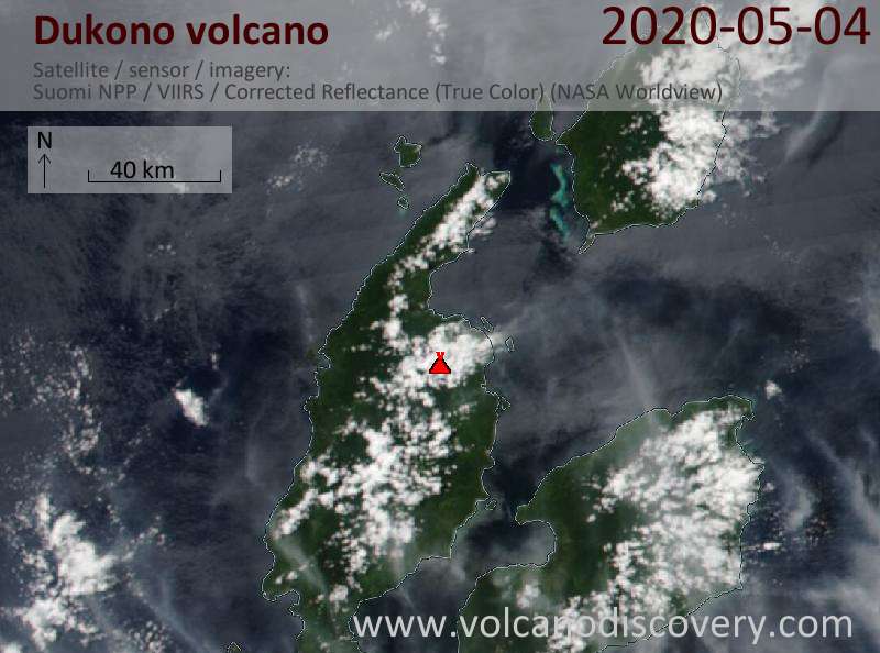 Satellitenbild des Dukono Vulkans am  4 May 2020