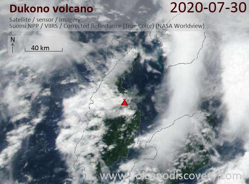 Satellite image of Dukono volcano on 31 Jul 2020