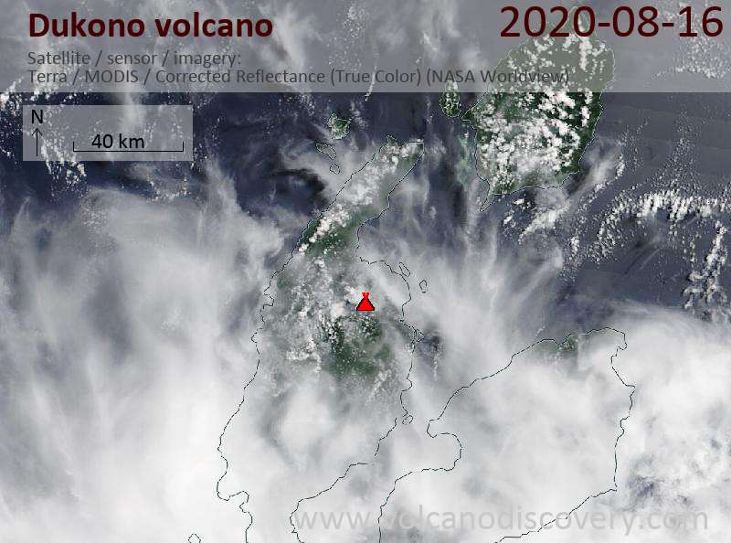 Satellite image of Dukono volcano on 16 Aug 2020