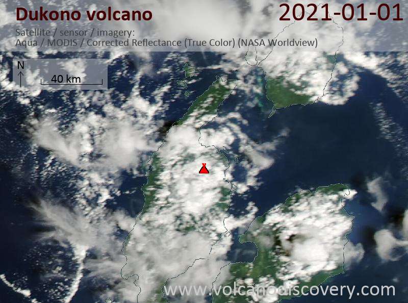 Satellite image of Dukono volcano on  1 Jan 2021
